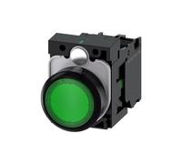 Bouton-poussoir lumineux, 22 mm, rond, plastique, vert, bouton-poussoir, plat, à clé, 1S, AC/DC 24 V, raccordement par bornes à vis ; 3SU11020AB401BA0