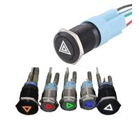 Bouton poussoir métallique Anti-vandalisme for voiture, 1 pièce, 16mm/19mm, "arrêt d'urgence, double signe clignotant", momentané/verrouillage, 12V avec prise(16mm-White LED-Bl,Latching locking)