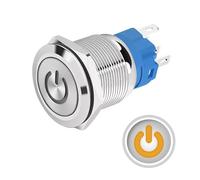 Bouton poussoir Momentané 12mm 12V-24V DC 3A, Logo alimentation Orange, interrupteur lumineux LED en métal, étanche avec joint caoutchouc, pour électrique et électronique