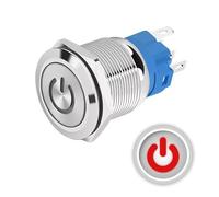 Bouton poussoir Momentané 12mm 12V-24V DC 3A, Logo alimentation Rouge, interrupteur lumineux LED en métal, étanche avec joint caoutchouc, pour électrique et électronique