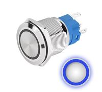 Bouton poussoir Momentané 16mm 12V-24V DC 4A, Anneau Bleu, interrupteur lumineux LED en métal, étanche avec joint caoutchouc, pour alimentation électrique, électronique
