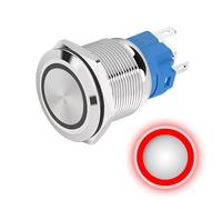 Bouton poussoir Momentané 16mm 12V-24V DC 4A, Anneau Rouge, interrupteur lumineux LED en métal, étanche avec joint caoutchouc, pour alimentation électrique, électronique