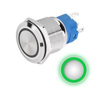 Bouton poussoir Momentané 16mm 12V-24V DC 4A, Anneau Vert, interrupteur lumineux LED en métal, étanche avec joint caoutchouc, pour alimentation électrique, électronique