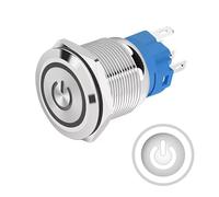 Bouton poussoir Momentané 16mm 12V-24V DC 4A, Logo alimentation Blanc, interrupteur lumineux LED en métal, étanche avec joint caoutchouc, pour électrique et électronique