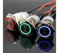 Bouton-poussoir momentané/à verrouillage en métal alumine noir 19 mm avec témoin d'alimentation LED (1 pièce)(3,Locking,5V)