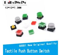 Bouton-poussoir Tactile momentané, 50 paires, 12x12x7.3MM, Micro interrupteur, capuchon pour interrupteur Arduino rond carré en option Square White