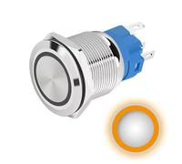 Bouton poussoir Verrouillé 12mm 12V-24V DC 3A, Anneau Orange, interrupteur lumineux LED en métal, étanche avec joint caoutchouc, pour alimentation électrique, électronique