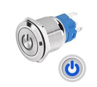 Bouton poussoir Verrouillé 12mm 12V-24V DC 3A, Logo alimentation Bleu, interrupteur lumineux LED en métal, étanche avec joint caoutchouc, pour électrique et électronique