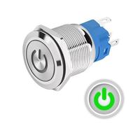 Bouton poussoir Verrouillé 12mm 12V-24V DC 3A, Logo alimentation Vert, interrupteur lumineux LED en métal, étanche avec joint caoutchouc, pour électrique et électronique