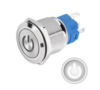 Bouton poussoir verrouillé 12mm LED 12V-24V, logo alimentation blanc | Interrupteur lumineux en métal DC 3A, étanche avec joint caoutchouc, pour alimentation électrique et électronique
