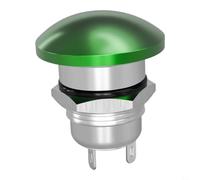 Bouton poussoir vert champignon 22 mm momentané NO 5A (16 mm) | Mode poussoir et maintien, interruption de circuit lors de la libération, configuration normalement ouverte