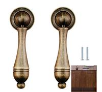 Bouton Tiroir 2 Pièces Poignée En Laiton Pur Étiquette En Forme De Goutte Tiroir Porte D'Armoire Pendentif Trou Unique Petite Poignée, Grande Couleur Bronze