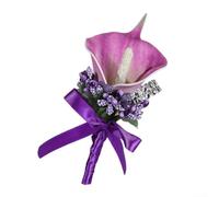 Boutonnière Calla Lily pour marié - Épingle à fleurs artificielles réalistes pour mariages, bals de fin d'année et retour à la maison - Élégante décoration de revers en rose, blanc, bleu ou violet (5)