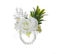 Boutonnière en plastique avec rose blanche extensible pour mariage, marié et demoiselle d'honneur (B)