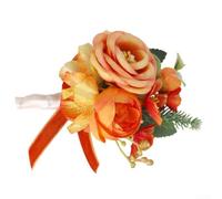 Boutonnière Homme Marié Garçon d'Honneur pour fleur Synthetic(5) | Design élégant, fleurs artificielles réalistes, pour idéal mariage bal anniversaire, orange, flétrissure
