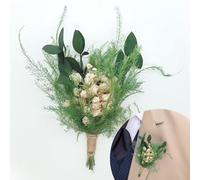 Boutonnière Mariage Homme Eucalyptus gypsophile Fleurs séchées et préservées - Petit Bouquet sur Support magnétique aimanté - Corsage marié témoins Broche Demoiselle d'honneur (Vert)