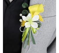 Boutonnières de mariage Calla Lily Jasmin, faites à la main pour homme, fleurs artificielles avec épingles, marié et témoin, pour bal, fête, banquet (2, jaune)