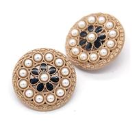 boutons， 6 Pcs Vintage Round Diamond Pearl Gold Metal Buttons for Women's Clothing Sweater Decorative(Onecolor,25mm)