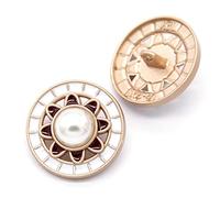 boutons， 6 Pcs Vintage Round Diamond Pearl Gold Metal Buttons for Women's Clothing Sweater Decorative(Red,22mm)