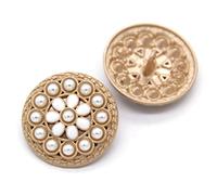 boutons， 6 Pcs Vintage Round Diamond Pearl Gold Metal Buttons for Women's Clothing Sweater Decorative(Onecolor,18mm)