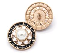 boutons， 6 Pcs Vintage Round Diamond Pearl Gold Metal Buttons for Women's Clothing Sweater Decorative(Black,22mm)