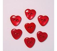 Boutons Coeur 13mm 2 Trous - Lot de 10 - Rouge