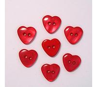 Boutons Coeur 15mm 2 Trous - Lot de 10 - Rouge
