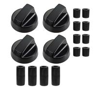 Boutons de commutateur de commande noir universel en Noir pour Fours, Cuisinières et Plaques de Cuisson - Compatibles avec Toutes Marques, Incluant 3 Adaptateurs de Taille Différente (Lot de 4)