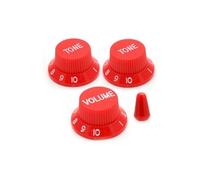 Boutons de Contrôle Guitare Électrique Bouton Moleté Molette Numérotée Capuchon Sélecteur Remplacement Plastique Base Évasée Surface Plane Compatible, Rouge Avec Lettrage Blanc