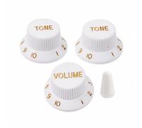Boutons de Contrôle Guitare Électrique Bouton Molette Capuchon Sélecteur Pointe Bords Striés Plastique pour Réglages Stables Volume et, Blanc Avec Lettrage Doré