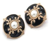 Boutons de couture, boutons artisanaux, boutons de couture, gros boutons vintage colorés en métal doré avec perles for vêtements, manteaux, accessoires de couture décoratifs faits à la main(Pearl Blac