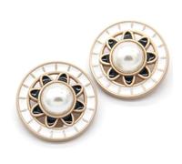 Boutons de couture, boutons artisanaux, boutons en métal doré à fleurs noires et rouges de 18 mm for vêtements, gros manteaux, pulls, boutons décoratifs faits à la main for bricolage(White Black,23mm)