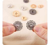 Boutons de couture, boutons en métal, Lot de 5 paires de boutons pression en métal doré/noir, fermoirs en forme de fleur, 18 mm/21 mm/25 mm(Antique Silver,21mm)