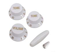Boutons de guitare en plastique conçus pour guitares électriques de type ST SQ, 1 volume, 2 commandes de tonalité et 2 boutons de bras de barre dans un seul paquet (blanc)