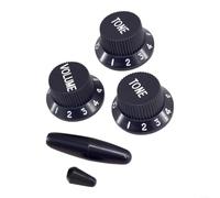 Boutons de guitare en plastique Style ST Blanc Jaune (Noir + Blanc) | 1 volume, 2 boutons de tonalité, design noir, s'adapte aux potis standard, poids léger