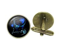 Boutons de manchette 12 constellations signe du zodiaque pour homme - Accessoires de bijoux argentés de couleur antique - Boutons de manchette pour chemise - Cadeaux d'anniversaire, de mariage, de