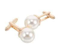 Boutons de Manchette 2 Pièces en Perles Dorées pour Chemise Habillée | Style Classique, Finition Lisse Polie, Alliage de Zinc et Plastique, pour Mariage et Événements