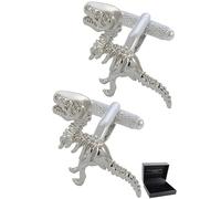 Boutons de Manchette - Avec Boîte - Pour Homme Geek - Dinosaures - Laiton - Couleur Argent - Animaux Histoire Musée Préhistorique Disparu - Une Paire