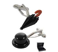 Boutons de Manchette - Avec Boîte - Pour Homme Noir - Chapeau Melon | Et Parapluie - Laiton - Agent de Change Banquier - Une Paire