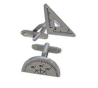 Boutons de Manchette - Avec Boîte - Pour Homme Professeur - Rapporteur D'angle - Laiton - Couleur Argent - Ingénieur Prof Mathématiques La Physique Sciences - Une Paire