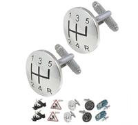 Boutons de Manchette - Avec Boîte - Pour Homme Voiture - Levier de Vitesse - Conception Ingénieuse - Laiton - Parfait Pour Les Amateurs De Voitures - Couleur Argent - Rond - Une Paire