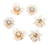Boutons de Manchette Bijoux Fleur Ornés de Cristaux, Lot de 3 Paires | Alliage, Plastique et Cristaux, Beige Élégant, Amovibles, pour Mariages et Occasions Spéciales