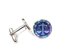 Boutons de manchette, Boucle De Manchette Ornée D'Un Symbole De Balance Coloré, Projeté En Hologramme, Représentant Les Douze Signes Du Zodiaque. Accessoire De Chemise Idéal Pour Un Comptable, Un