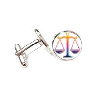 Boutons de manchette, Boucle De Manchette Ornée D'Un Symbole De Balance Coloré, Style Art Des Défauts, Représentant Les Douze Signes Du Zodiaque. Accessoire De Chemise Idéal Comme Cadeau Pour Un