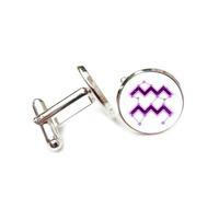 Boutons de manchette, Boucle De Manchette Personnalisée À Rayures Violettes, Motif Ciel Étoilé Cyber Néon, Signe Du Verseau (Douze Signes Astrologiques), Accessoire De Chemise Idéal Pour Un Comp