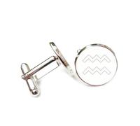 Boutons de manchette, Boucle De Manchette Personnalisée Avec Dégradé De Couleurs Claires Et Diffraction Spectrale, Représentant Le Signe Du Verseau Et Les Douze Signes Astrologiques. Accessoire De