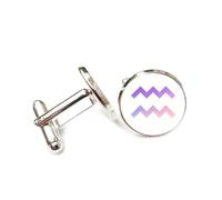 Boutons de manchette, Boucle De Manchette Personnalisée Avec Dégradé De Couleurs Double, Diffraction Spectrale, Signe Du Zodiaque Verseau (Douze Signes), Accessoire De Chemise Idéal Comme Cadeau P