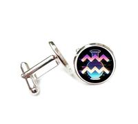 Boutons de manchette, Boucle De Manchette Personnalisée Avec Motif De Bouteille À Lignes Scannées, Style Art De La Faute, Signe Du Verseau (Douze Signes Astrologiques), Accessoire De Chemise Idéal