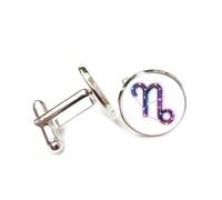 Boutons de manchette, Boucle De Manchette Personnalisée Avec Motif De Points Technologiques Effet Cyber Néon, Capricorne (Douze Signes Du Zodiaque), Accessoire De Chemise, Pour Un