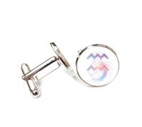 Boutons de manchette, Boucle De Manchette Personnalisée Avec Motif De Vague Et D'Étoile, Inspirée Du Verseau Et Des Douze Signes Du Zodiaque. Accessoire De Chemise Idéal Pour Un Comptable, Un Patr